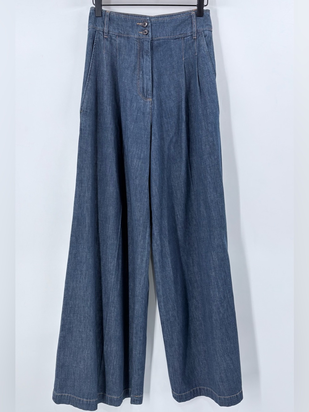 Vanessa Bruno Dark Denim Wide Leg Pleated Jeans
